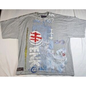 VintageY2K Hand Painted Streetwear T-Shirt Grey Graffiti Art Oversized 2XL 1982